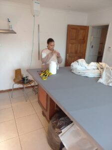 Getting thread into needle... weights need to be inserted and has to be stitched by hand then. 1